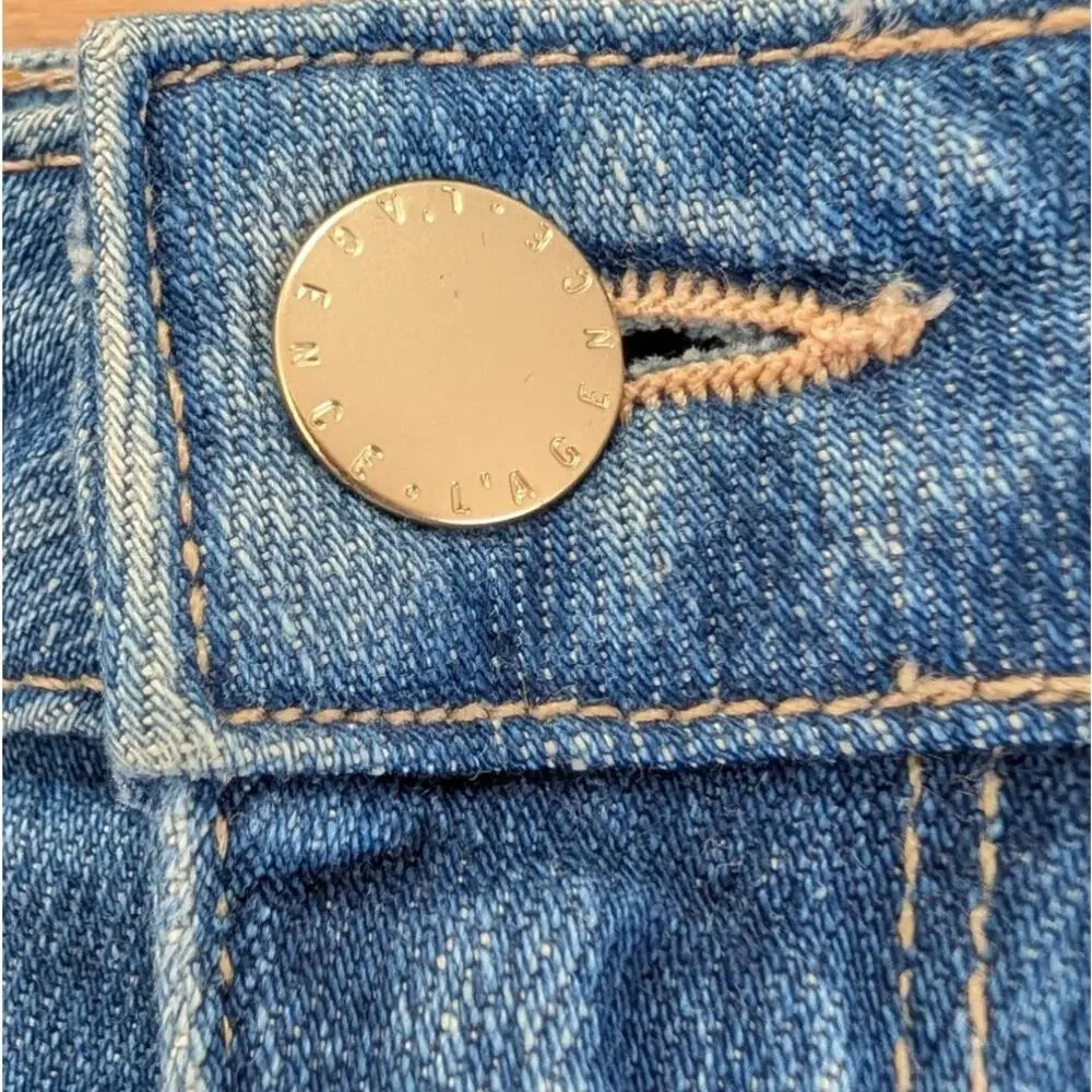 L'Agence Arlene Denim Mini Skirt Womens 28 Blue Gold-Tone Chain